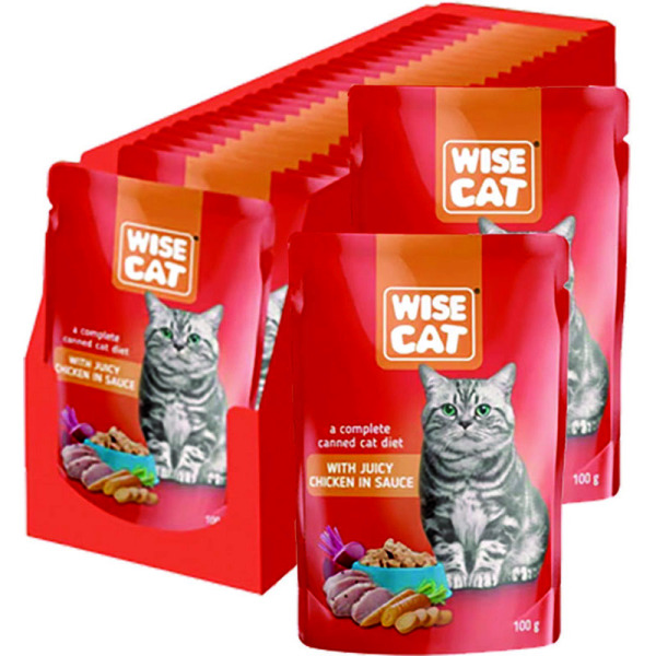 Wise Cat konservēta barība pieaugušiem kaķiem ar vistas gaļu mērcē 24x100g